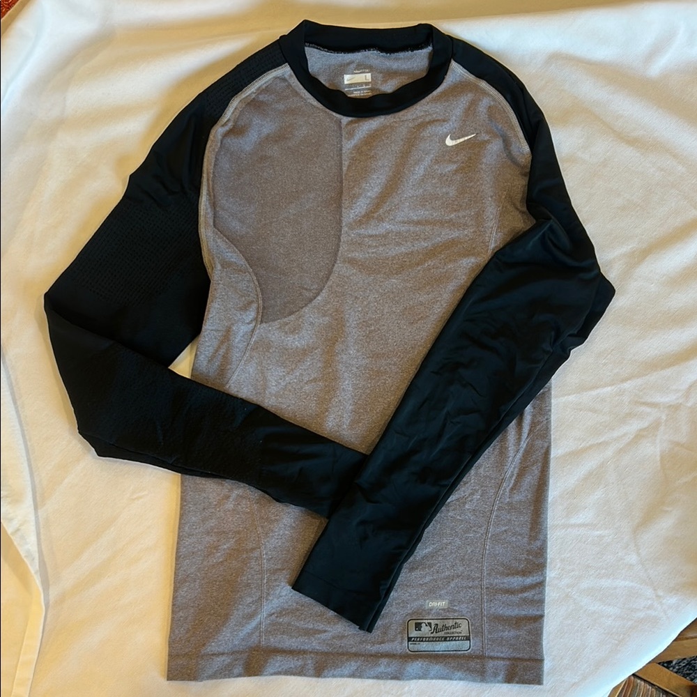 Men’s Nike Black and Gray Long Sleeve Compression Top